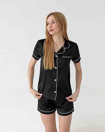 Шовкова піжама з шортами і сорочкою Чорний S Харків