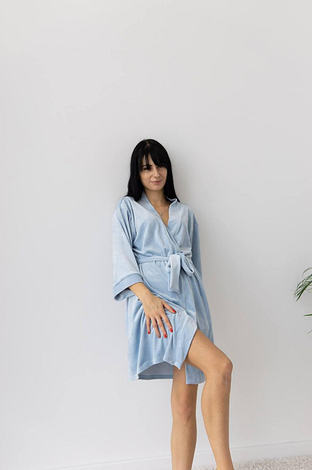Халат жіночий плюш велюр під пояс Блакитний M Харків - фото 3