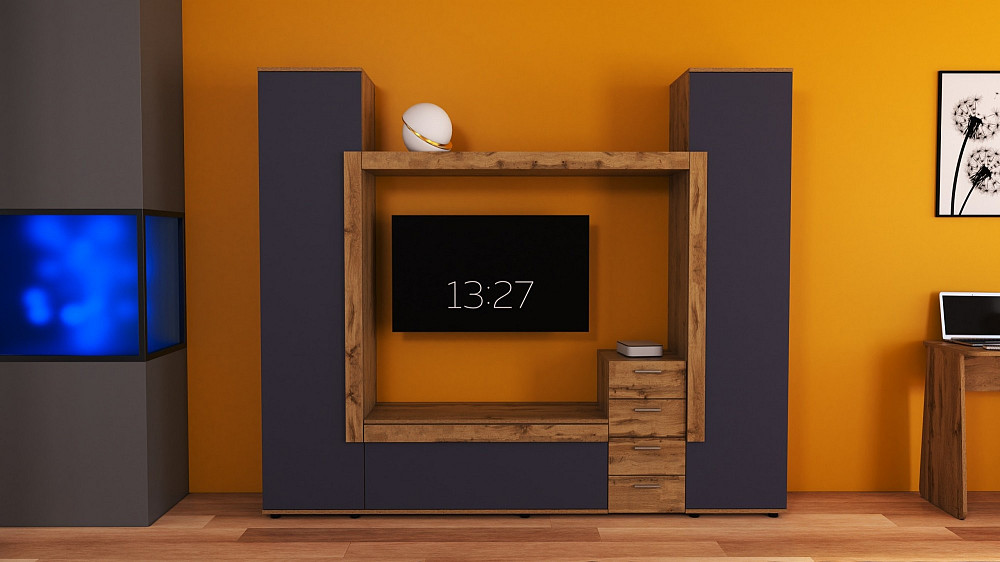 Стенка в гостиную под ТВ Эхо-2, Дуб Аппалачи/Антрацит, 2160х420х1850 Львов - изображение 2