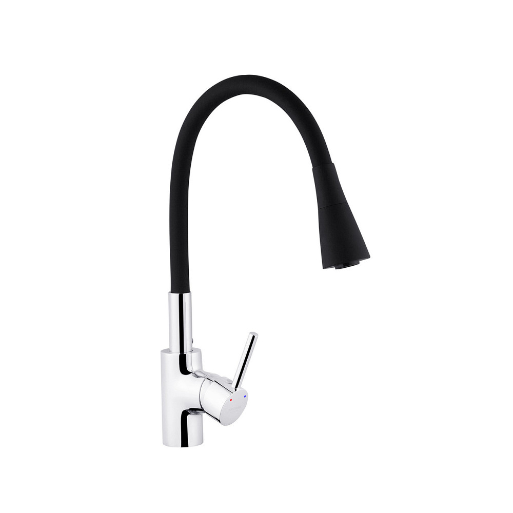 Змішувач для кухні з гнучким виливом Kroner KRP Küche - C031BLK чорний/хром Київ - фото 4
