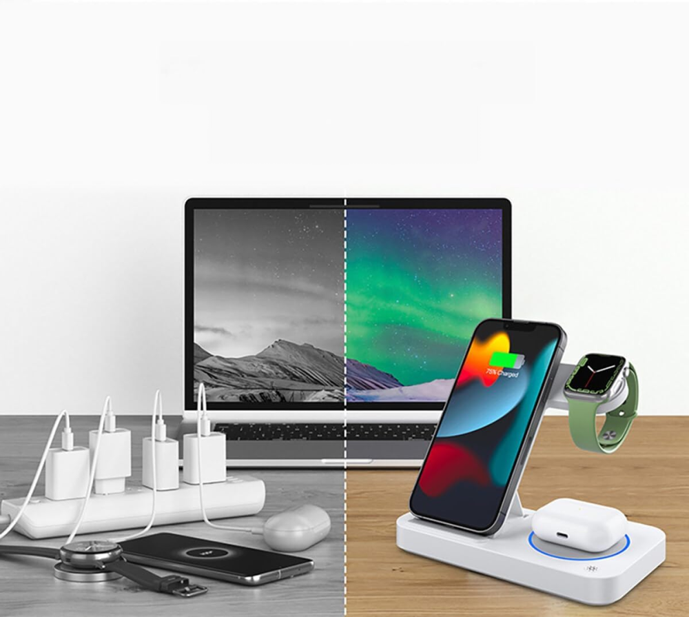 Уцінка Бездротова зарядна станція 4-в-1 MagSafe Wireless Fast Charge 15 Вт для смартфона, Apple Watch, навушників та телефону, USB Київ - фото 3