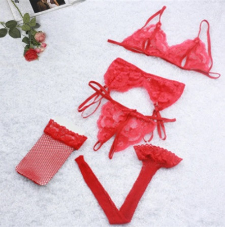 Комплект з панчохами та поясом мереживний універсальний червоний Київ - фото 1