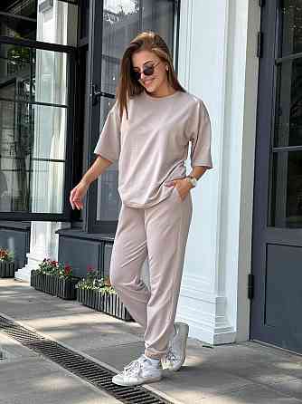Спортивный костюм женский футболка и штаны джогеры Бежевый XS-S Харьков