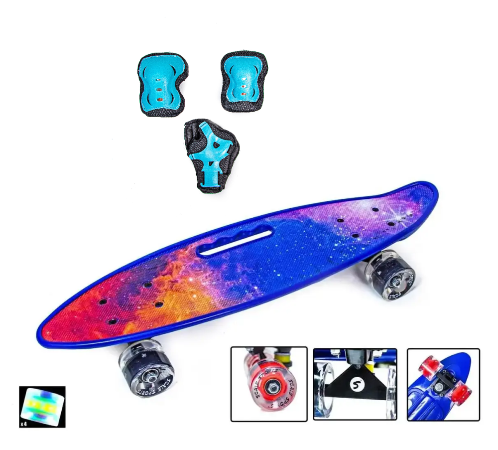 Пенні борд з ручкою PENNY Universe для дівчинки із захисним комплектом на ноги та руки Одеса - фото 1