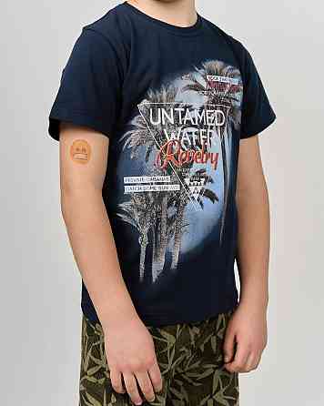 Комплект з капрі підлітковий Nicoletta — листя на шортах — Family look тато/син 89906 10-11, Синій Київ