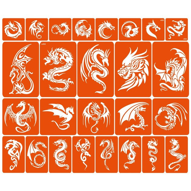 Набор трафаретов для био-тату «Драконы - большой микс» dragons-big-mix Винница - изображение 1