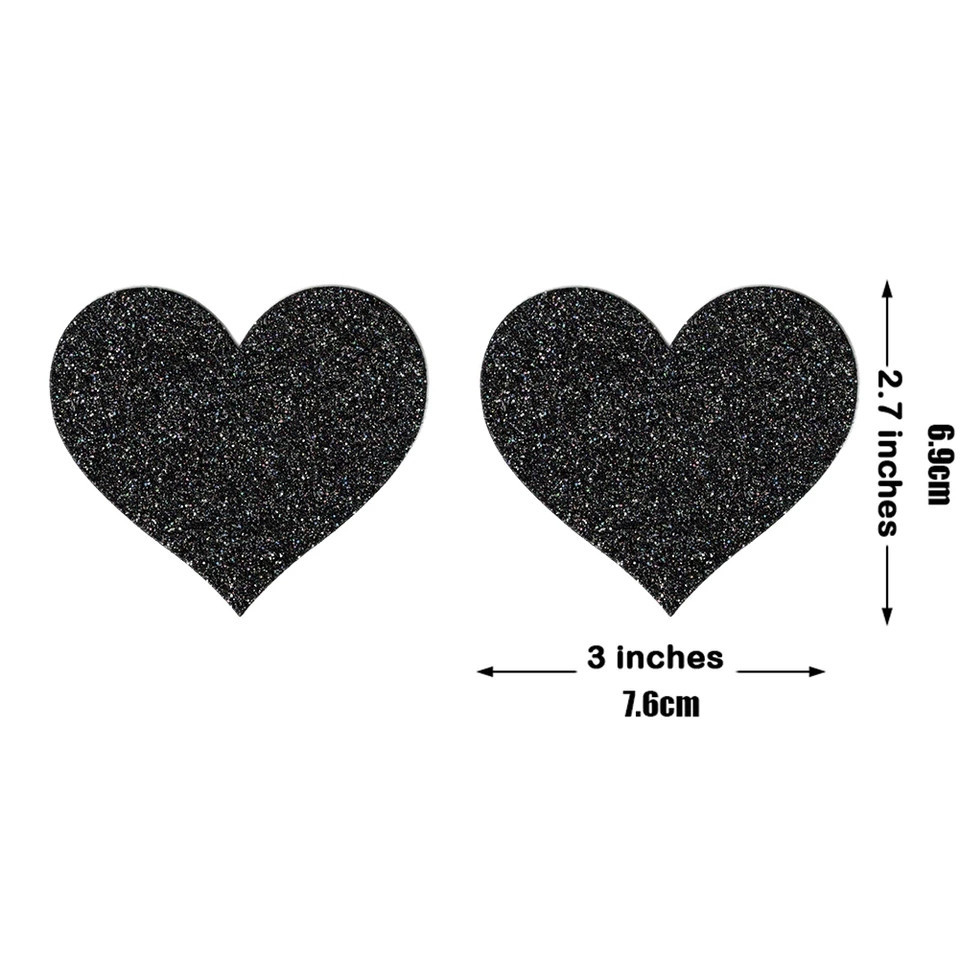 Наклейки на груди Сердечка з блискітками 8 на 7 см чорний Київ - фото 1