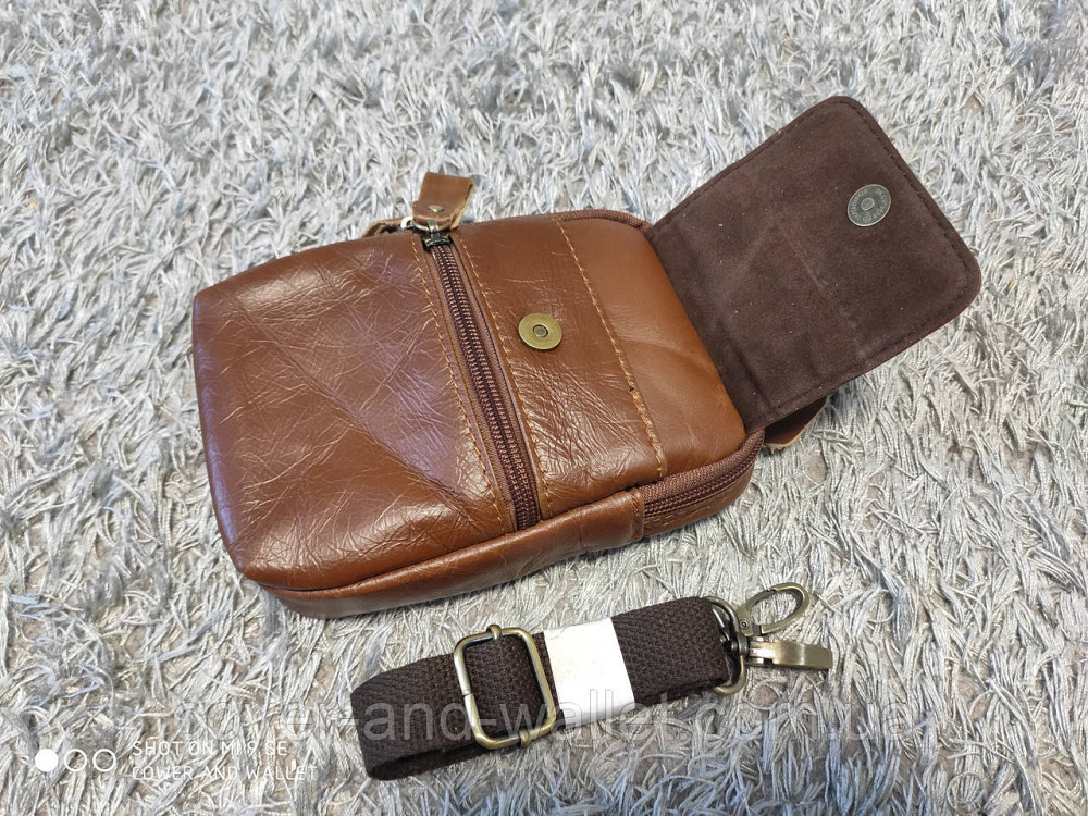 Маленька чоловіча сумка з натуральної шкіри коричневого кольору Vintage 14905 Київ - фото 8