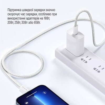 Дата кабель USB-C to USB-C 2.0m (braided cotton) (PD Fast Charging 60W) 3.0А grey ColorWay (CW-CBPDCC068-GR) Вінниця - фото 7