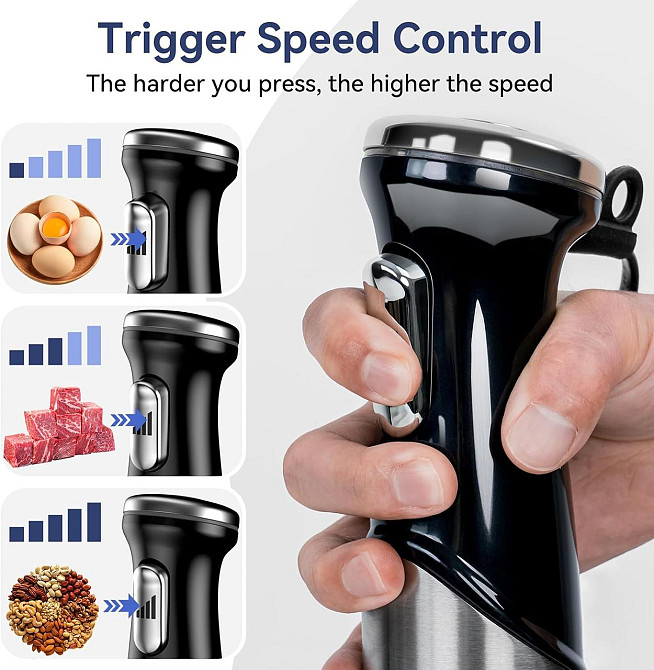 Ручной блендер UUOUU 5 в 1, 1200 Вт, из нержавеющей стали, для взбивания, смешивания и измельчения, 500 мл Киев - изображение 3