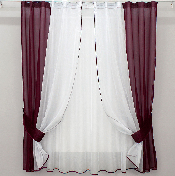 Кухонный комплект VR-Textil № 038к шторки и тюль бордовый с белым 280х170 см (50-032) Киев - изображение 1