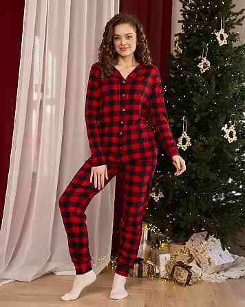 Жіноча піжама на ґудзиках — синьо-червона карта — Family look для сім'ї Nicoletta 96793 XL Київ