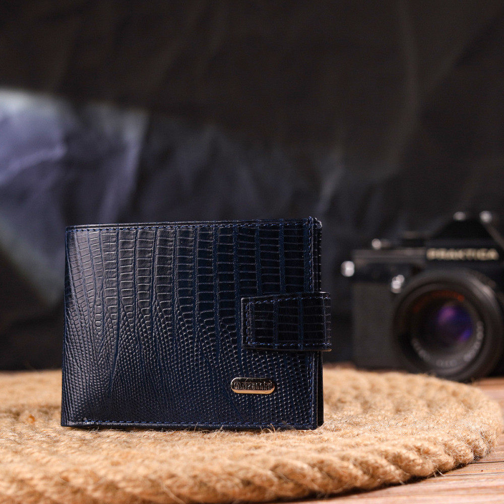 Гідний чоловічий гаманець з натуральної фактурної шкіри CANPELLINI 21515 Синій Київ - фото 10