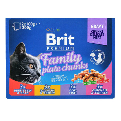 Влажный корм для кошек Brit Premium Cat семейная тарелка ассорти 4 вкуса 100 г х 12 шт (8595602506255) Винница - изображение 2