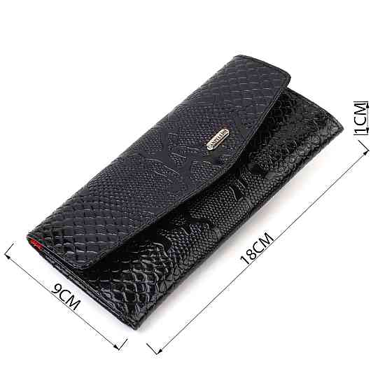 Фактурне жіноче лаковане портмоне з натуральної шкіри з тисненням під змію Чорне (CANPELLINI) Київ