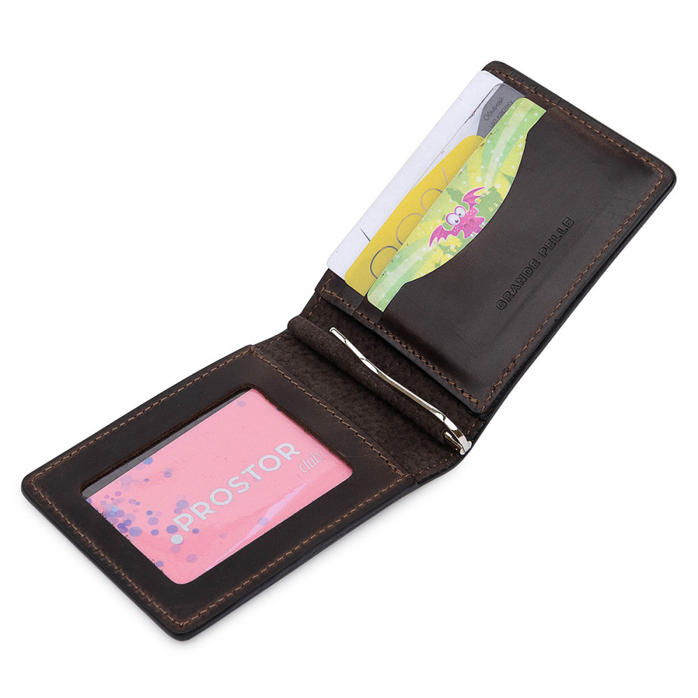 Шкіряний чоловічий затиск для грошей GRANDE PELLE 11543 Коричневий Київ - фото 7