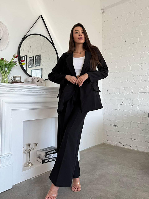 Женский классический брючный костюм двойка: пиджак и брюки креп-костюмка Черный, 46/48 Одесса - изображение 5