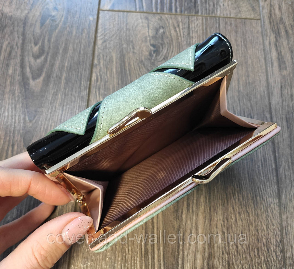 Красивий маленький жіночий гаманець з лаковими вставками MD Зелений Київ - фото 5