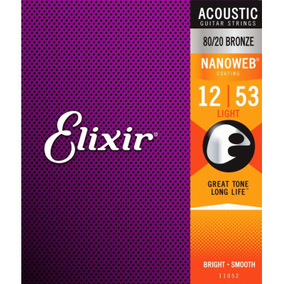 Струны для гитары Elixir 11052 Nanoweb 80/20 Bronze Acoustic Light (12-53) (236030) Винница - изображение 1