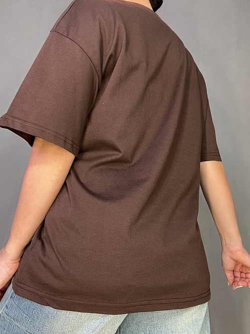 Футболка жіноча A-N 25007 оверсайз подовжена з написом принтом попереду one size, шоколад, one size Київ - фото 15