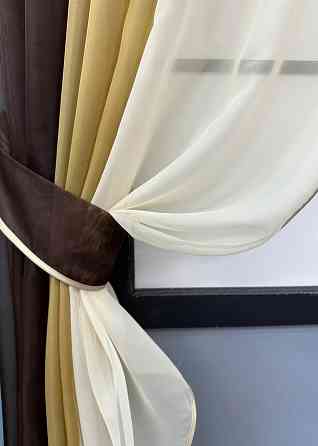 Кухонні штори VR-Textil № 054к комбіновані венге з бурштиновим і молочним 400х170 см (50-052) Київ