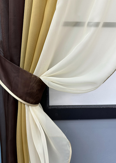 Кухонные шторы VR-Textil № 054к комбинированные венге с янтарным и молочным 400х170 см (50-052) Киев - изображение 3