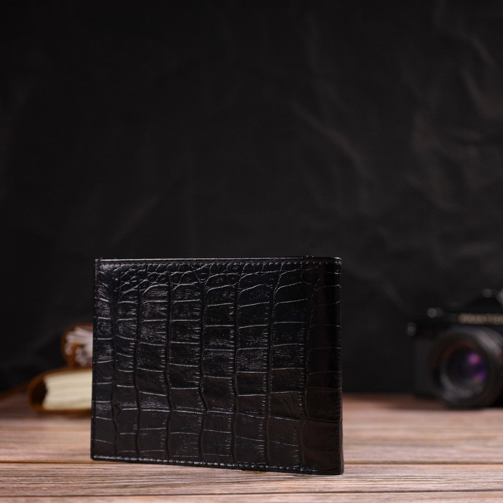 Стильне чоловіче портмоне з натуральної шкіри з тисненням під крокодила CANPELLINI 21867 Чорний Київ - фото 8