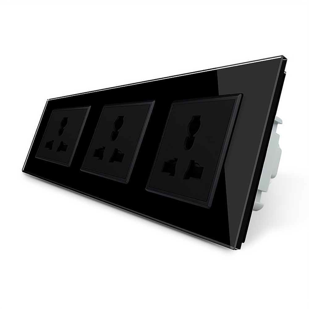 LIVOLO Розетка тримісна універсальна Livolo чорний скло (VL-C7FCT22-6BP) Коломия - фото 1