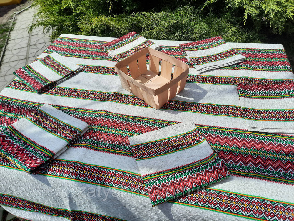 Вишита скатертина на льону з серветками Київ - фото 7