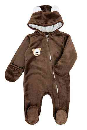 Комбинезон теплый для новорожденных с ушками, велсофт  топ Крохатушка одяг 74, Вшитый, Полиэстер Киев