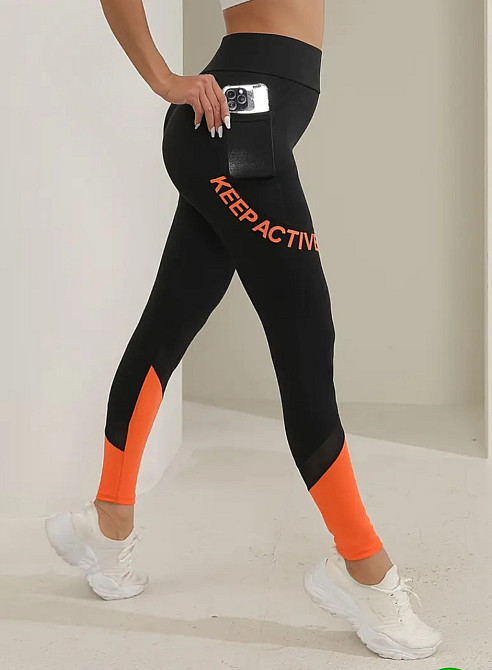 Штаны для спортзала с карманами женские S черно-оранжевый Киев - изображение 6