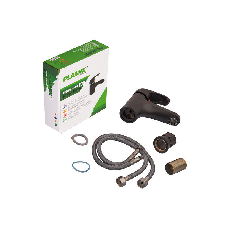 Смеситель для умывальника Plamix Fidel-001 SET матовый черный с подводкой PM0660 Харьков - изображение 4