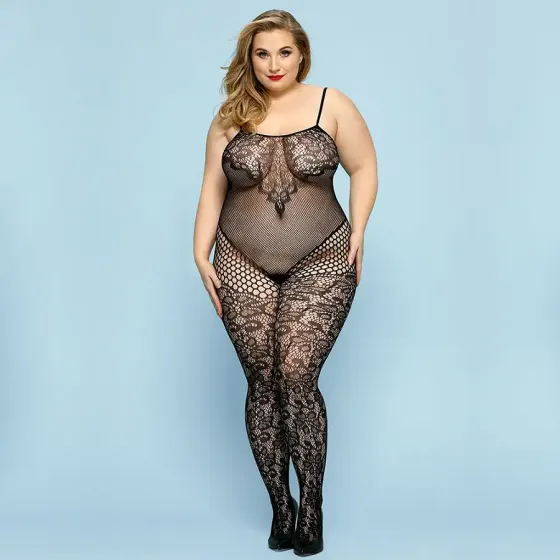 Відвертий бодістокінг JSY «Фатальна Скарлет» Plus Size, Black, імітація боді, мереживо, доступ Львов