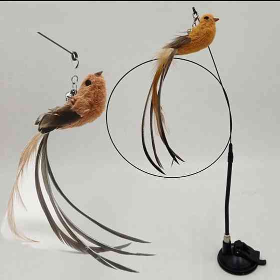 Игрушка для котика на палочке птичка с колокольчиком на присоске 93 см коричневый Киев