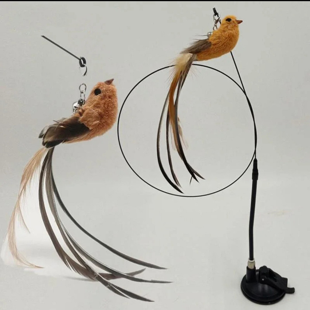 Игрушка для котика на палочке птичка с колокольчиком на присоске 93 см коричневый Киев - изображение 3