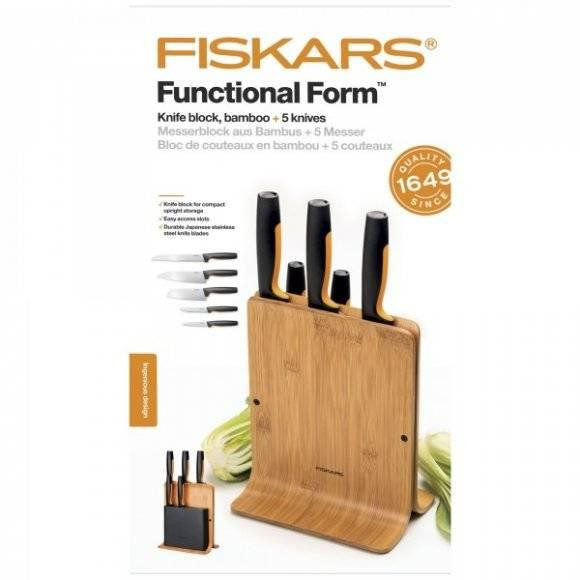 Кухонный Набор Ножей 5 предметов с бамбуковым блоком Fiskars 