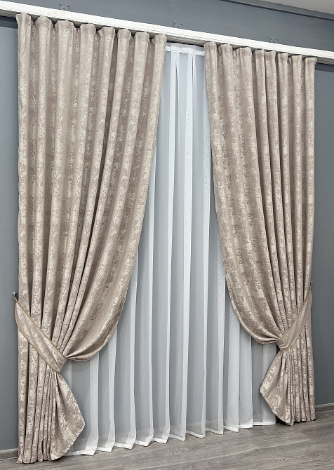 Комплект готовых штор VR-Textil Жаккард Sultan YL № 1206ш Серо-бежевый 200х270 см 2 шт (32-025) Киев - изображение 11