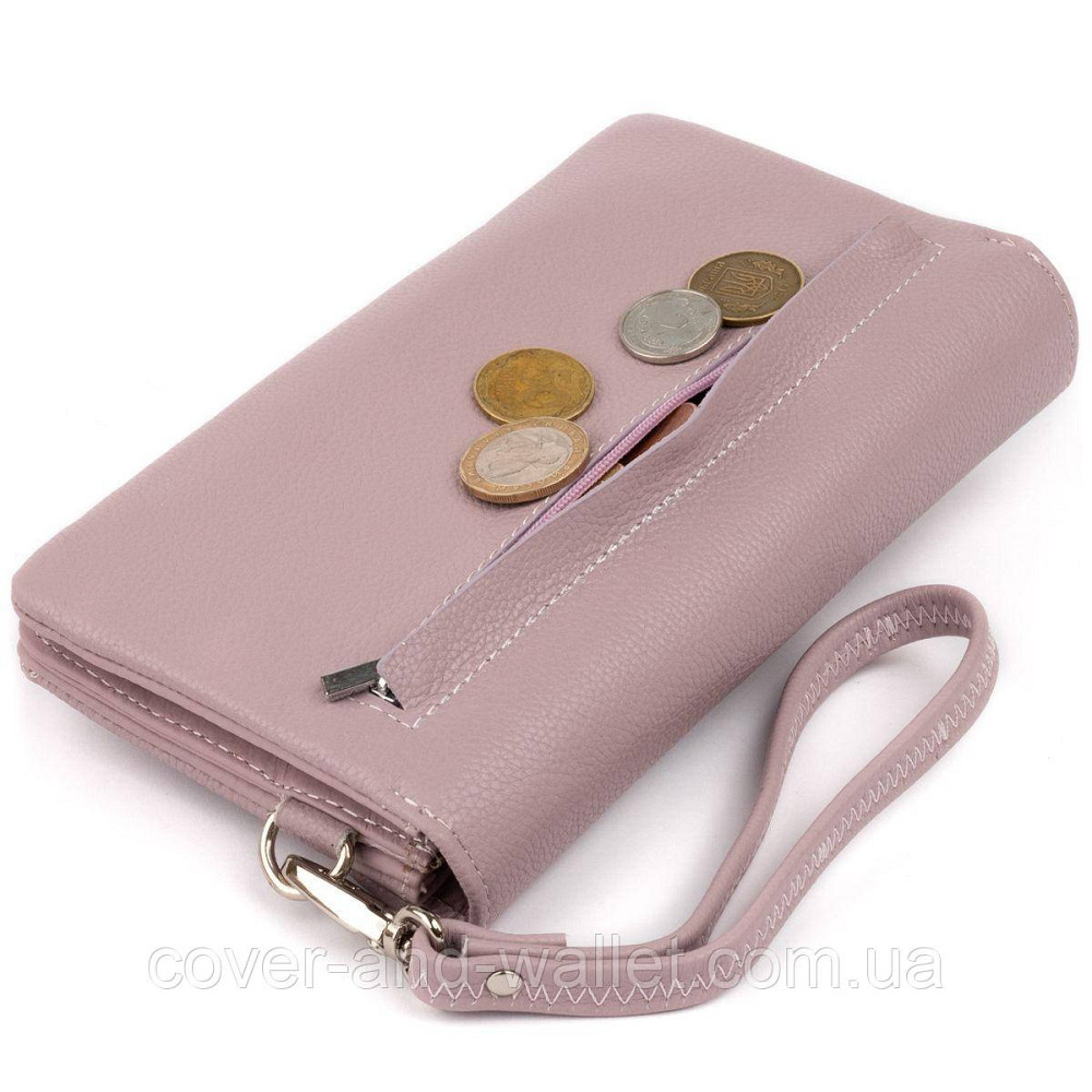 Пудровый длинный женский кошелек-клатч из натуральной кожи ST 023 Pink Киев - изображение 2