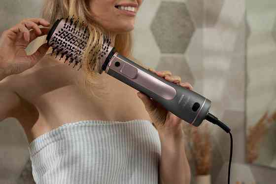 Фен-щітка ARDESTO Brush Pink Touch, 1200Вт, 2 швидкості, 2 темп. режими, LED-дисплей, функція іонізації , 4 насадки, сірий+ рожевий Київ