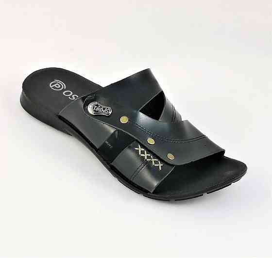 Мужские Шлёпанцы Тапочки Сланцы Чёрные Кожаные (размеры: 41,42,43,44,45) Днепр