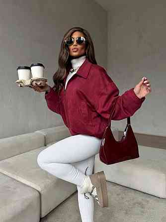 Жіночий стильний бомбер оверсайз на блискавці замш на дайвінгу Бордовий, 48/52 Одеса