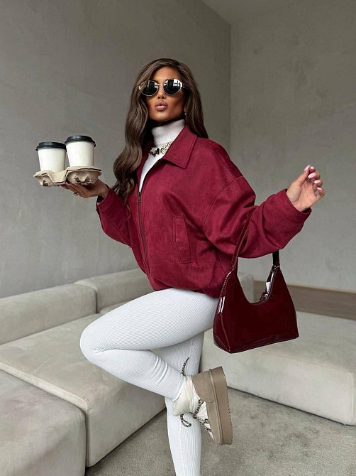 Жіночий стильний бомбер оверсайз на блискавці замш на дайвінгу Бордовий, 48/52 Одеса - фото 3