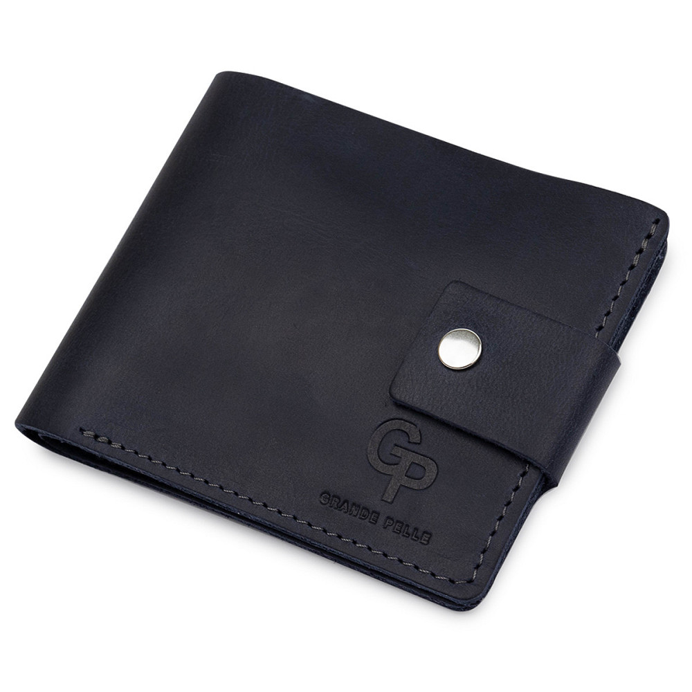 Мужское компактное кожаное портмоне GRANDE PELLE 11519 Темно-синий Киев - изображение 9