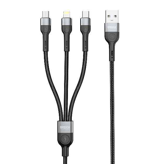 Кабель Brevia 3in1 USB to Lightning+Micro+Type-C 3A 1,2м, чорний (59120BULMCC1) Львів