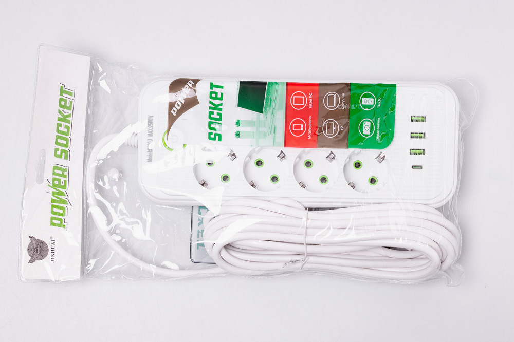 Мережевий фільтр подовжувач на 8 розеток з 3 USB 1 Type-C та кнопкою відключення F20U 2.8 м Білий HP-5-27 Київ - фото 14