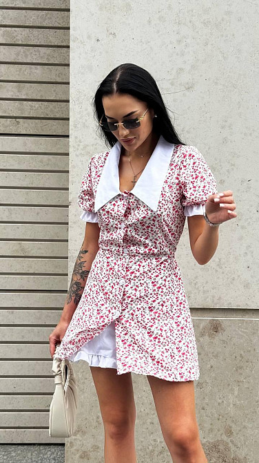 Жіноча романтична міні сукня-комбінезон з білим коміром софт Одеса - фото 1