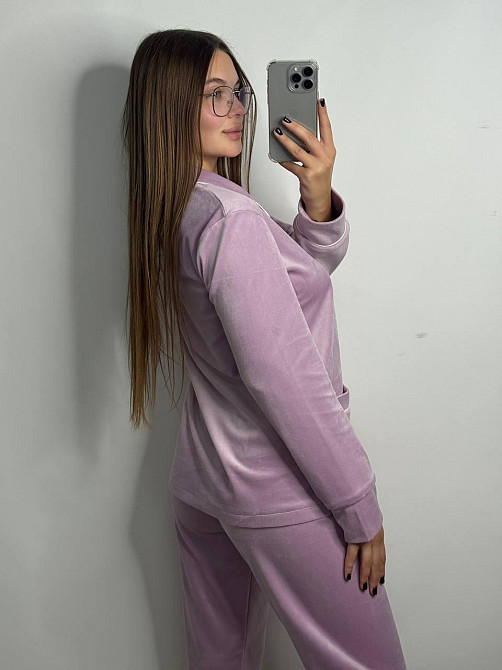 Костюм из плюшевого велюра на пуговицах с двумя карманами M Пудровый Харьков - изображение 4