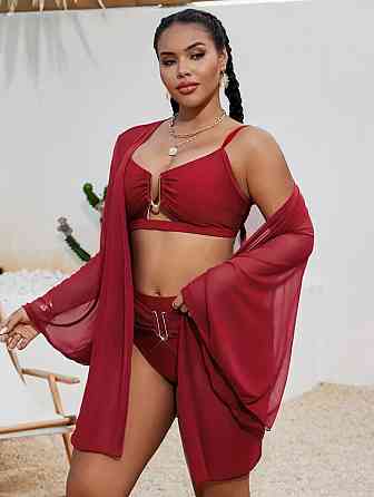 Купальник с парео с высокой талией женский бордовый 4XL Киев