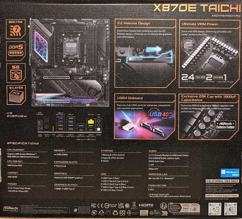 Топ материнская плата ASRock X870E Taichi AM5 amd ryzen Нова. Киев - изображение 7