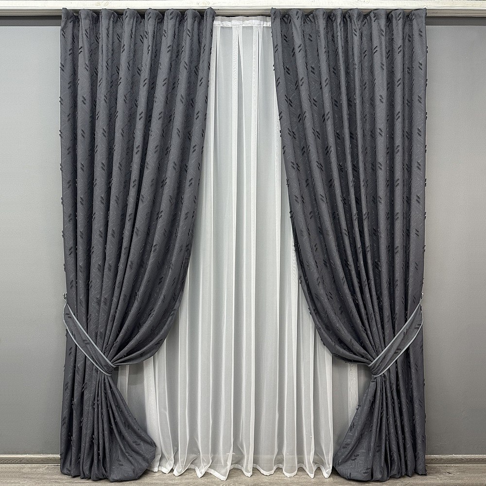 Комплект штор VR-Textil Льон Букле № 1885ш Антрацит 200х270 см 2 шт (32-241) Київ - фото 2